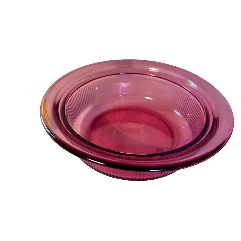 2 Vintage PYREX Cranberry VISIONS Ribbed Casserole Dish 1Qt (V31B) & 24 Oz(V30B)